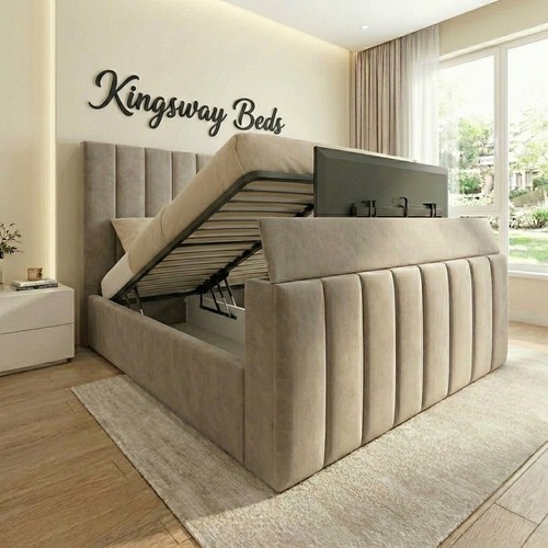 Panel upholstered bed frame - panel, tv
